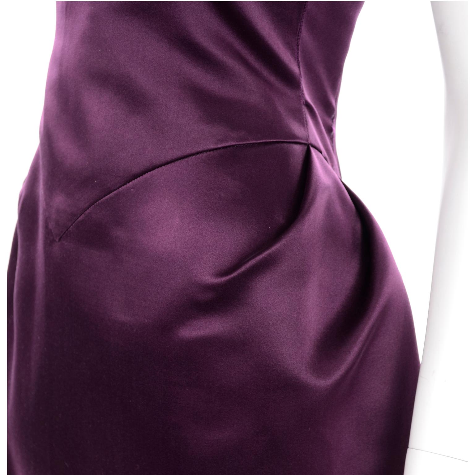 Women's Vintage Bill Blass Two Toned Purple Satin Gathered Evening Dress Gown With Train