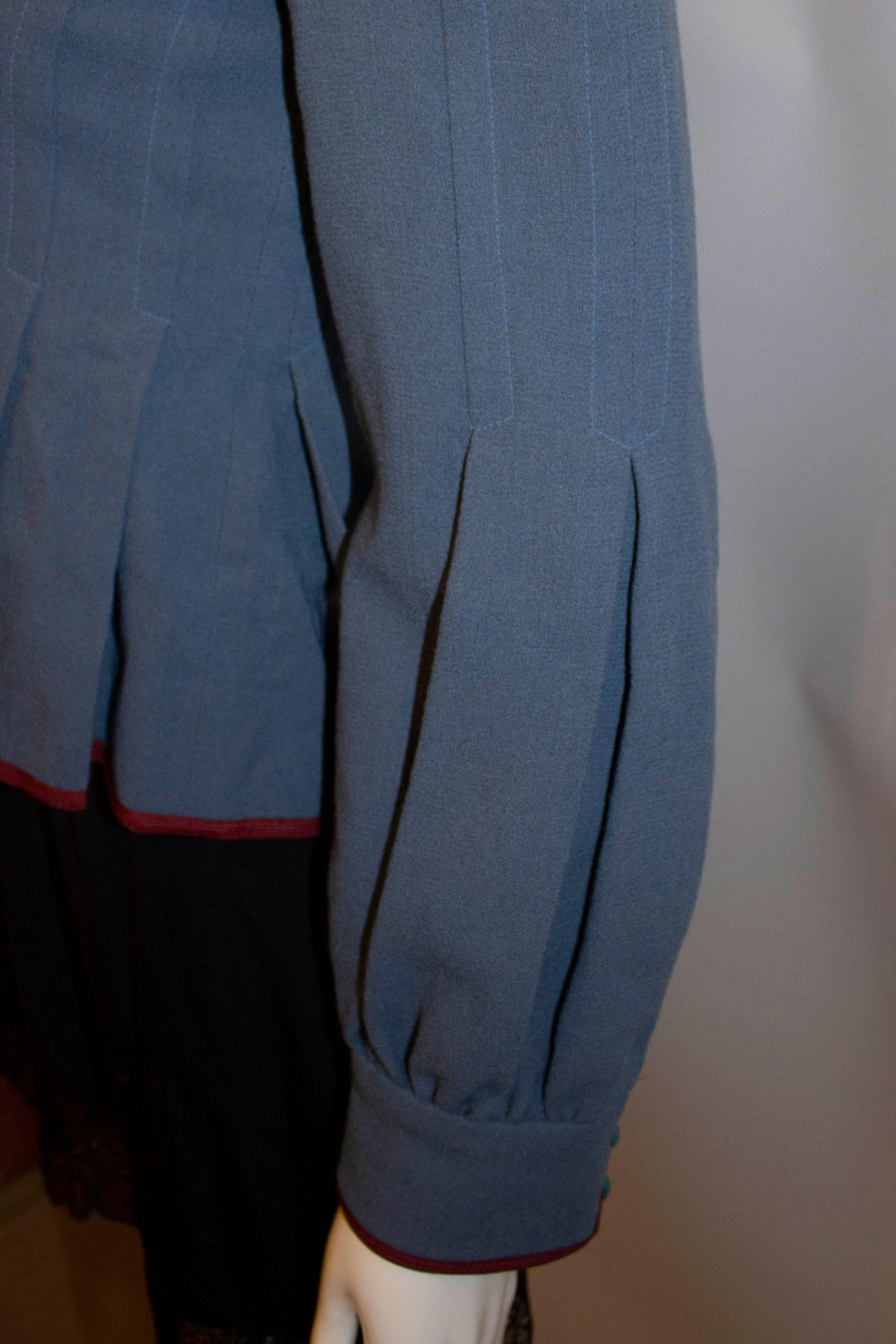 Gray Vintage Bill Gibb Dove Grey Wool Jacket with Red Trim