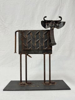 Escultura vintage de vaca de acero de Bill Heise