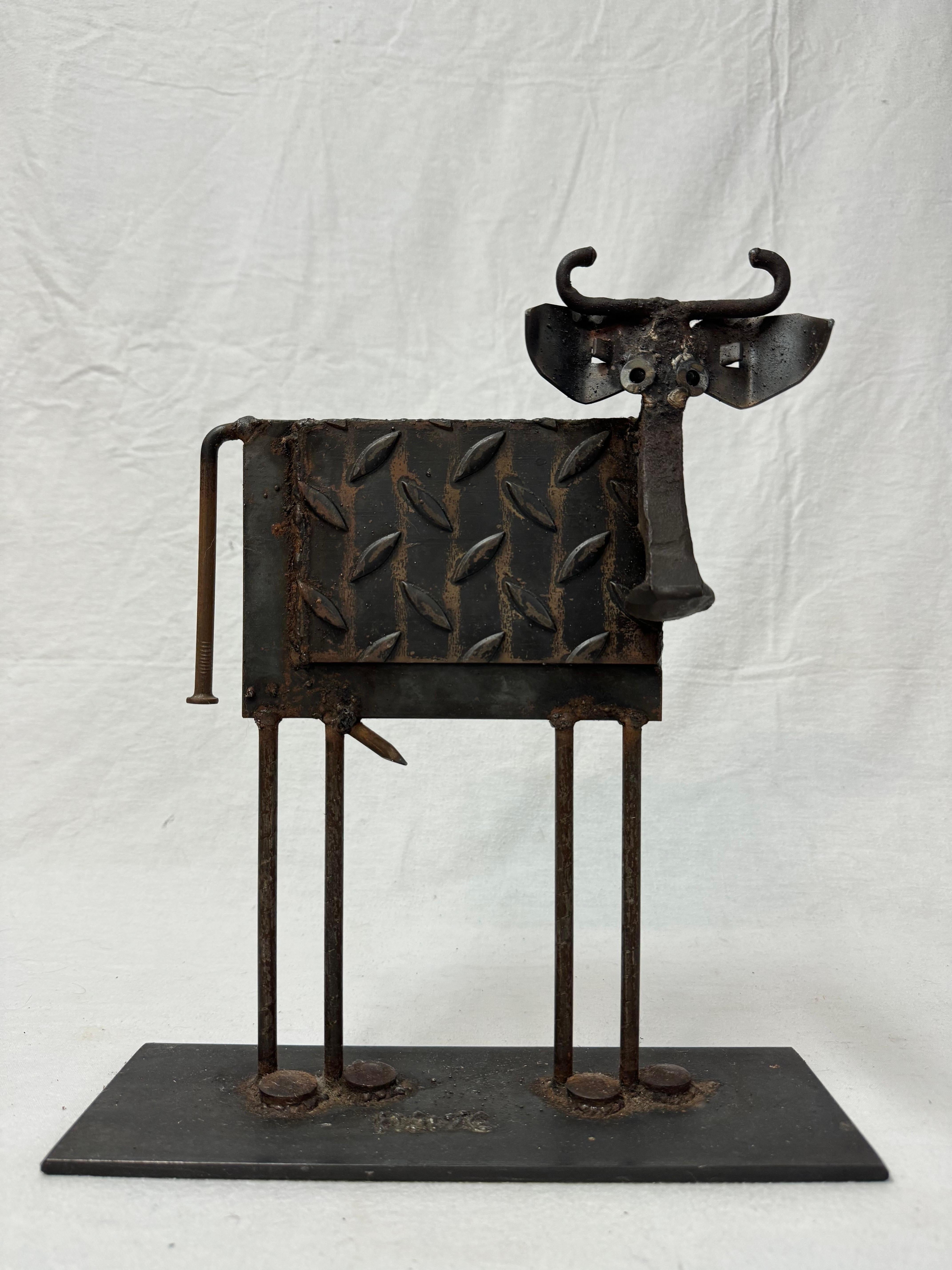 Steampunk Vintage Bill Heise Steel Cow Sculpture For Sale