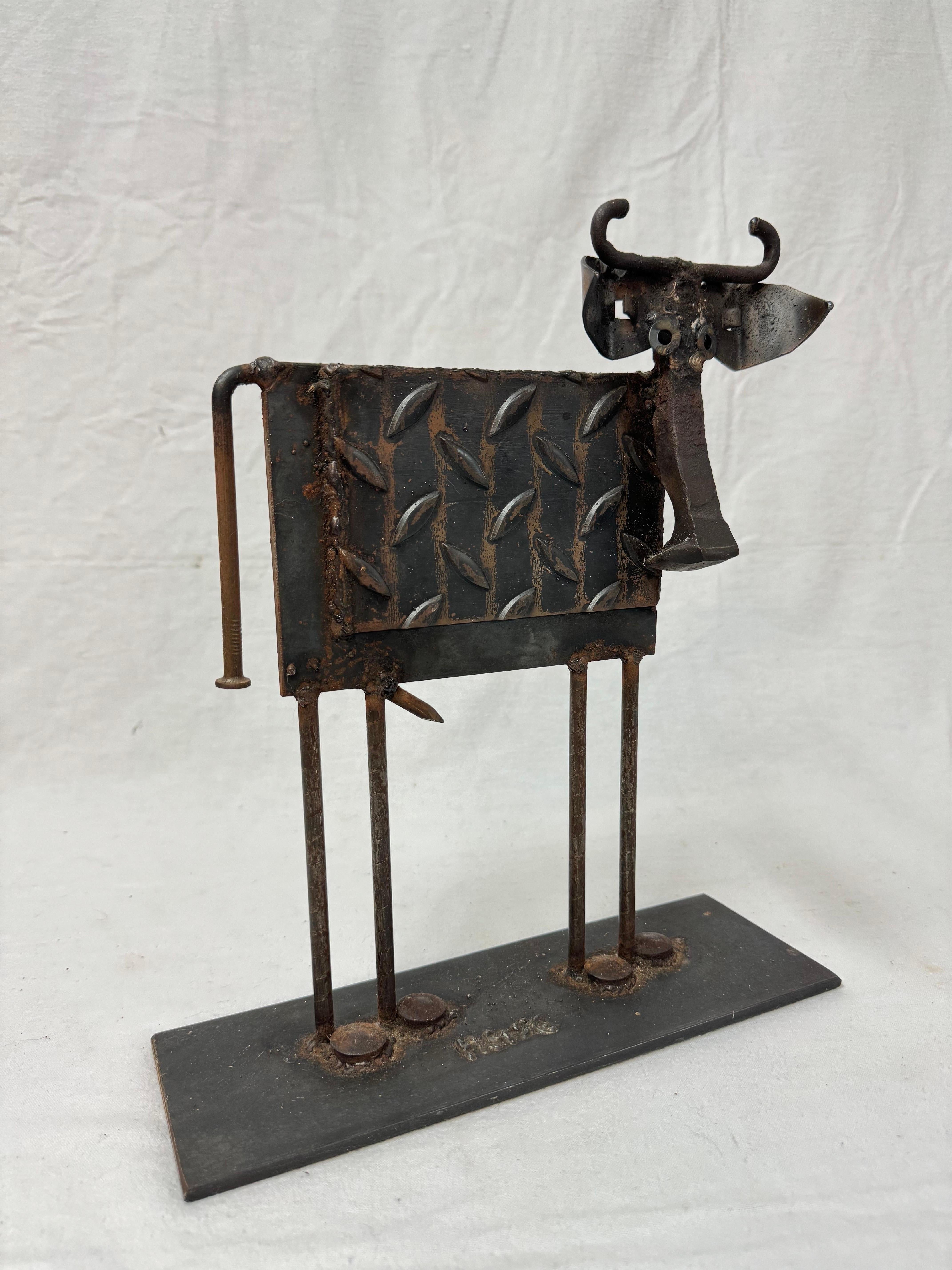 Welded Vintage Bill Heise Steel Cow Sculpture For Sale