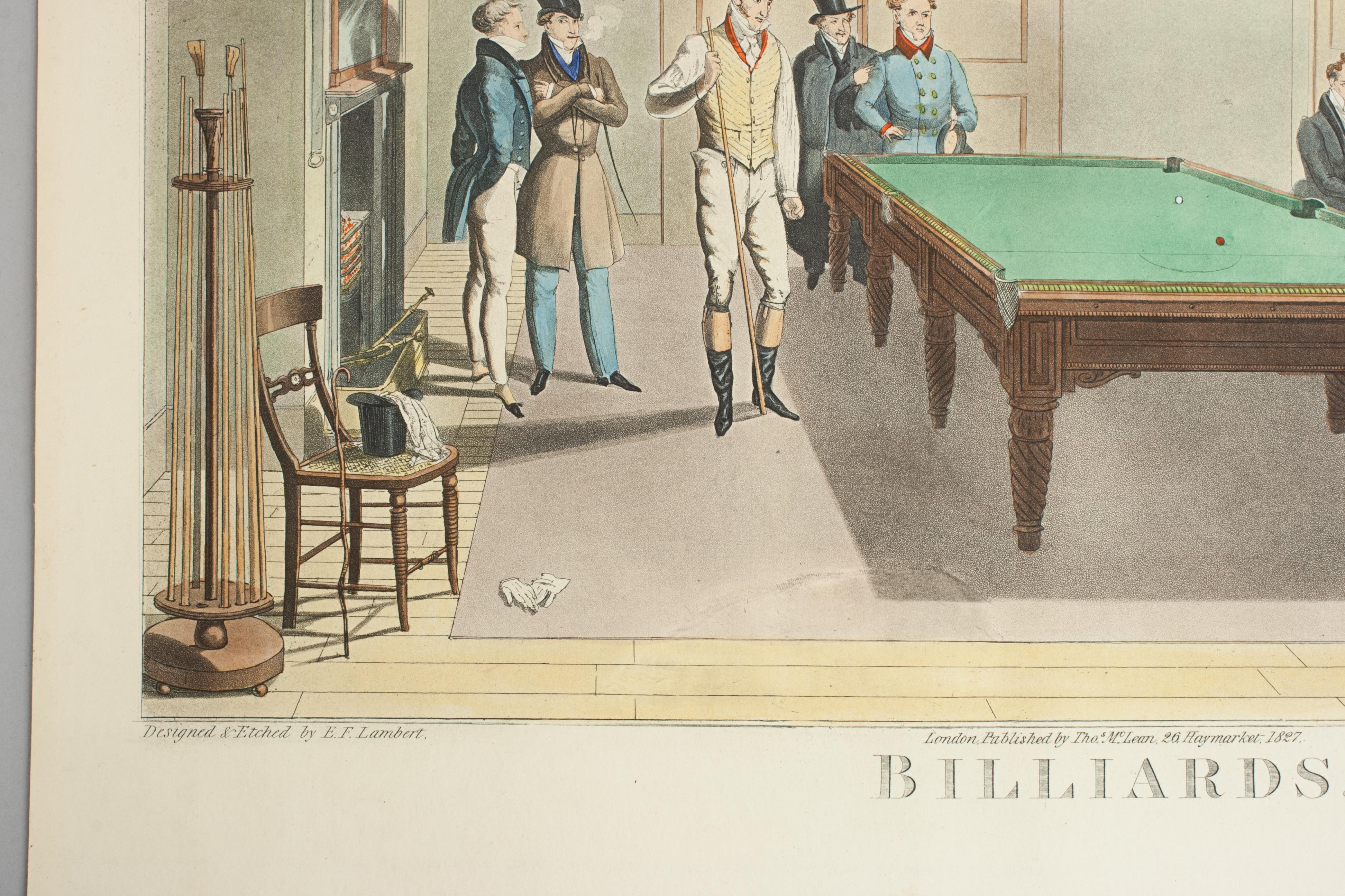 Vintage Billiards Engraving, E.F Lambert For Sale 2