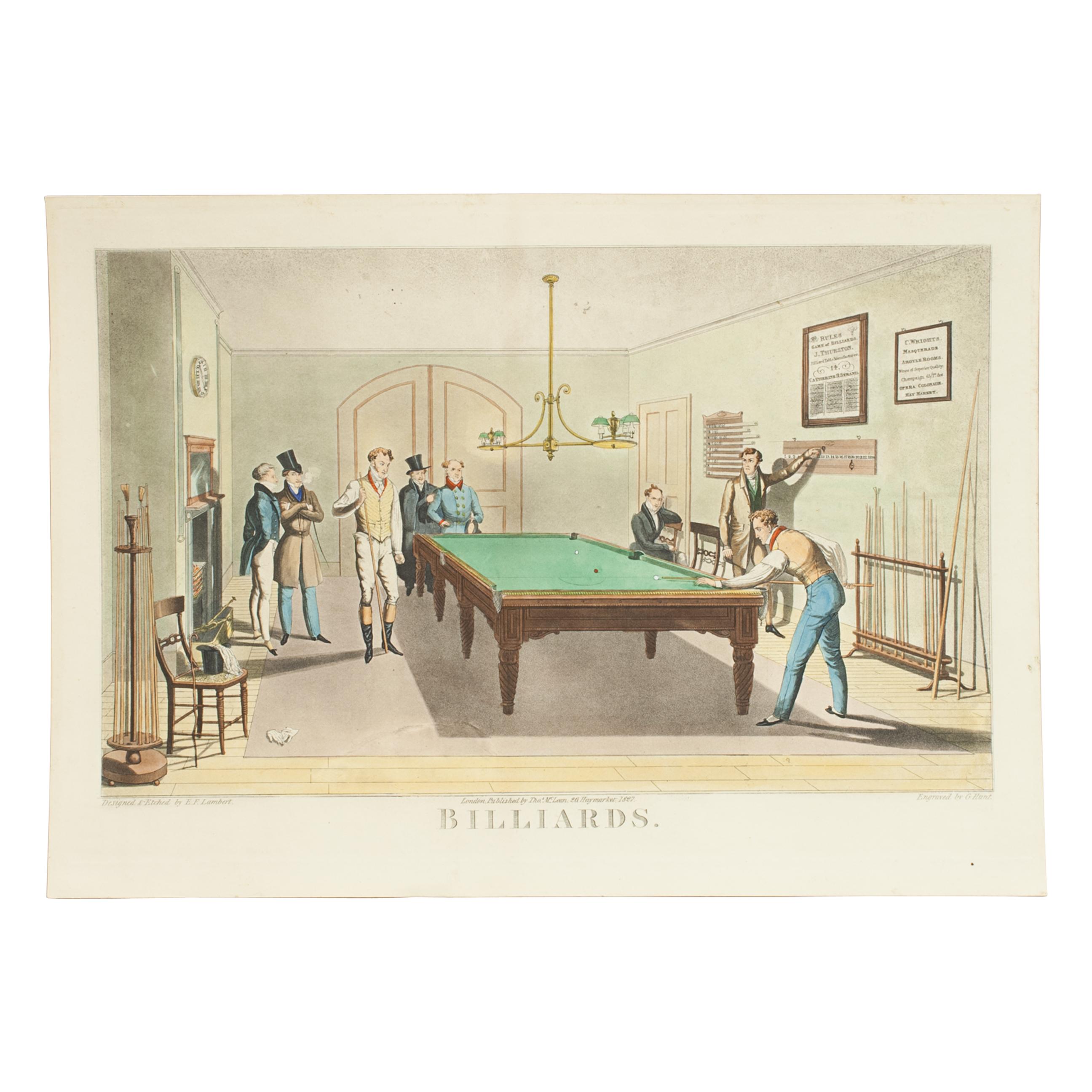 Vintage Billiards Engraving, E.F Lambert