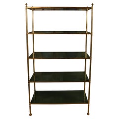 Vintage Billy Baldwin Brass Etagere With Green Lacquered Shelves