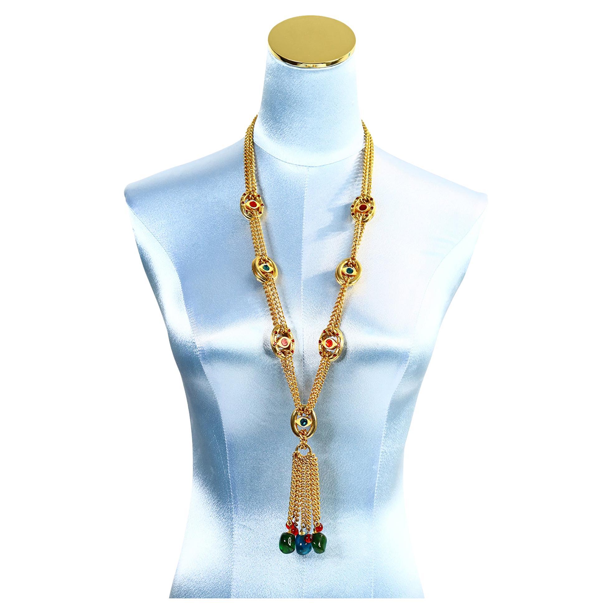 Collar largo Vintage Billy Boy Gold Tone Evil Eye Sautoir Circa 1990s