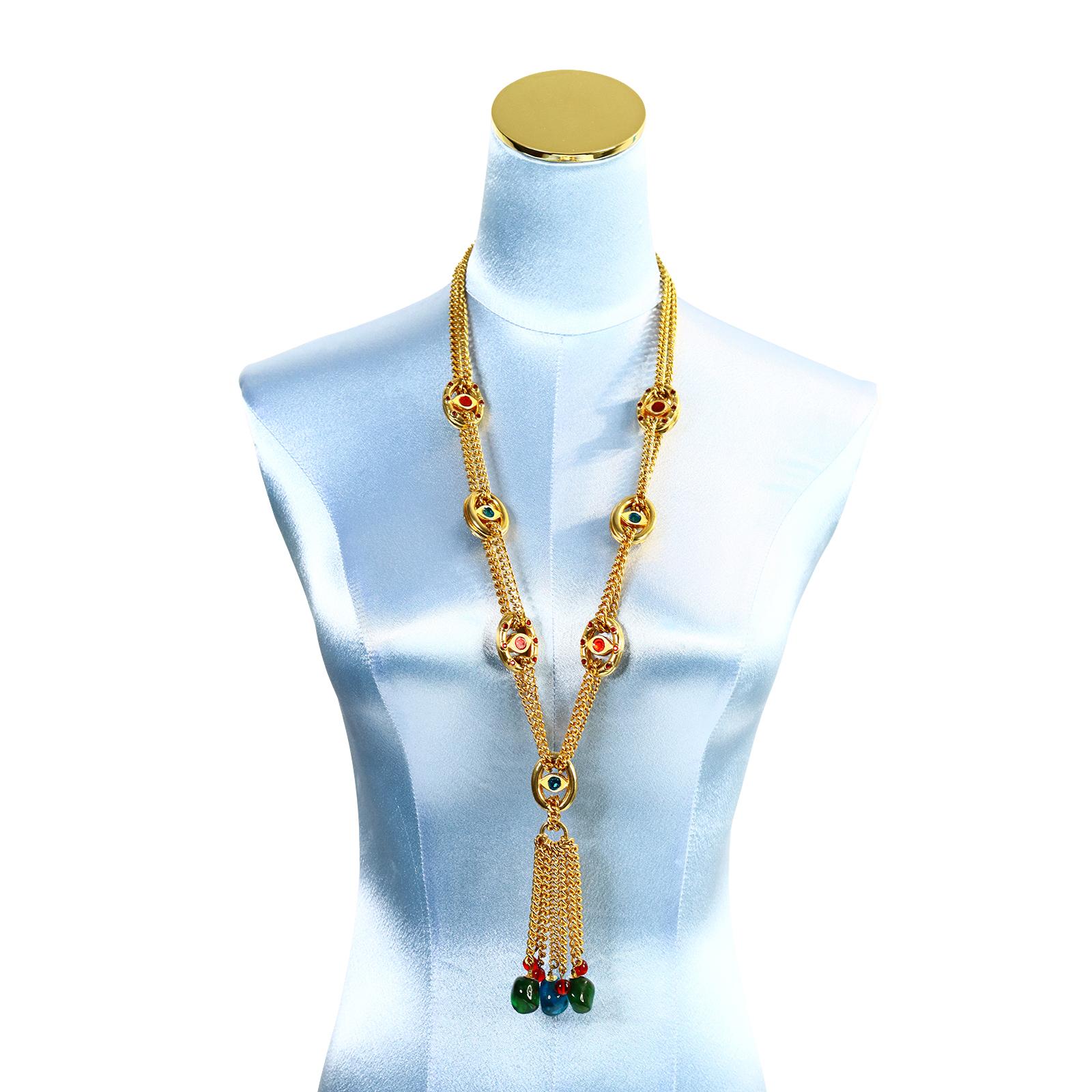 Moderno Vintage Billy Boy Collana lunga con occhio maligno in tonalità oro Sautoir Circa 1990 in vendita