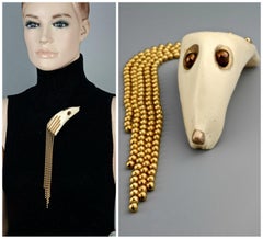 Vintage BILLY BOY SURREAL Bijoux Tête d'Animal Broche Frange Chaine