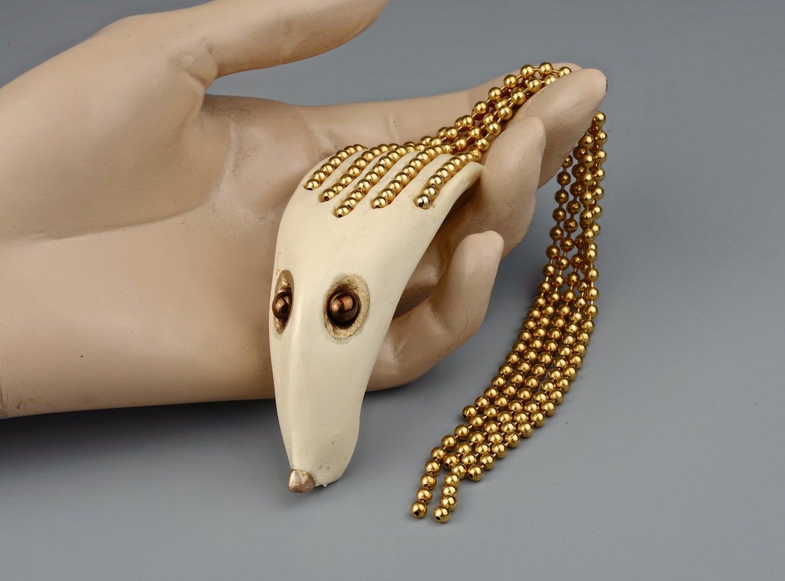 Vintage BILLY BOY SURREAL Bijoux Animal Head Fringe Chain Brooch 1