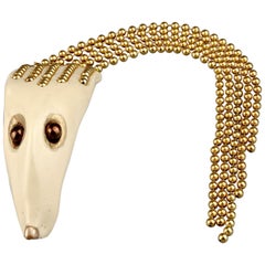 Vintage BILLY BOY SURREAL Bijoux Animal Head Fringe Chain Brooch