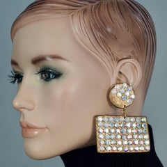 Vintage BILLY BOY SURREAL Bijoux Geometric Iridescent Crystal Dangling Earrings