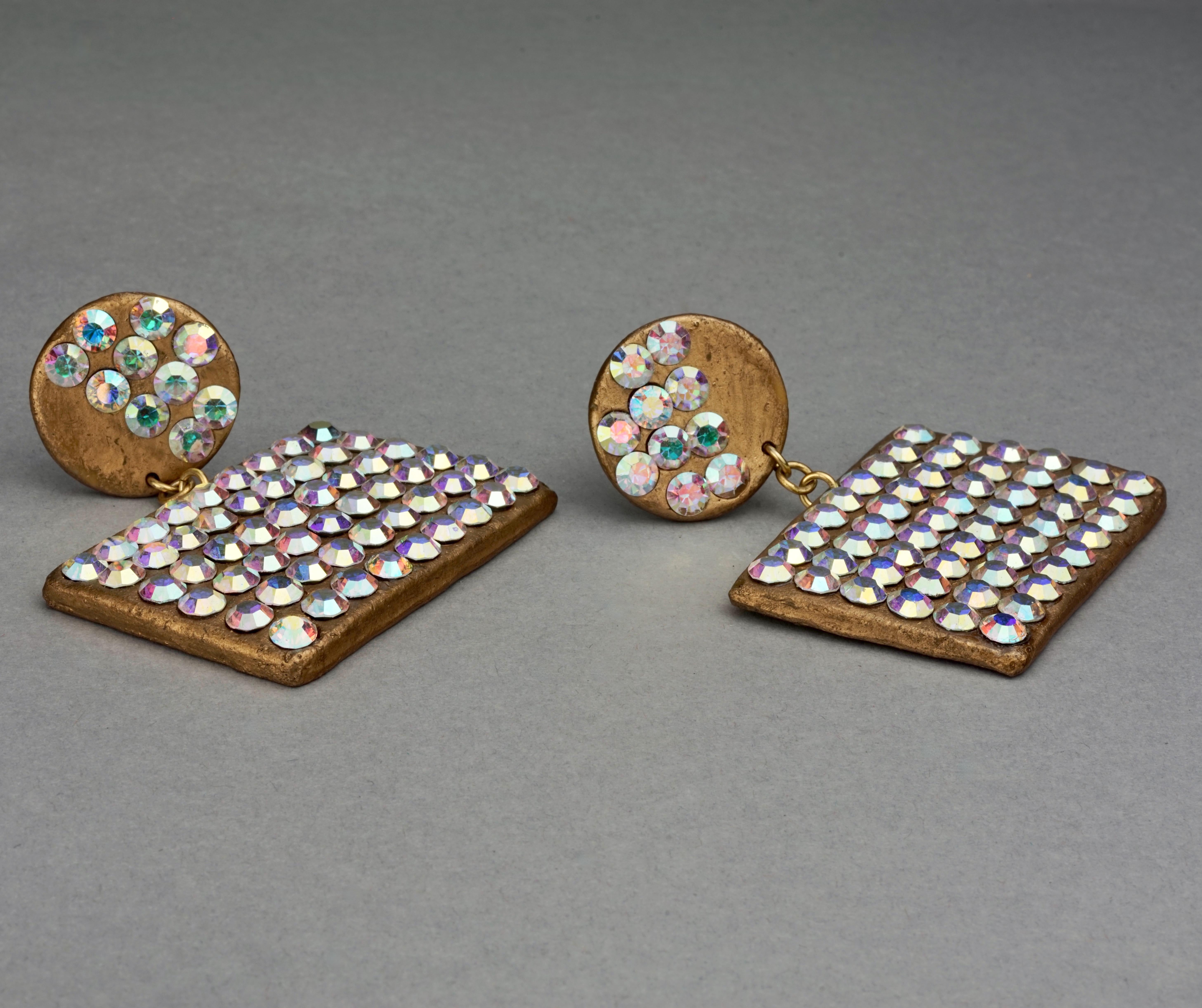 Women's Vintage BILLY BOY SURREAL Bijoux Geometric Iridescent Crystal Dangling Earrings For Sale