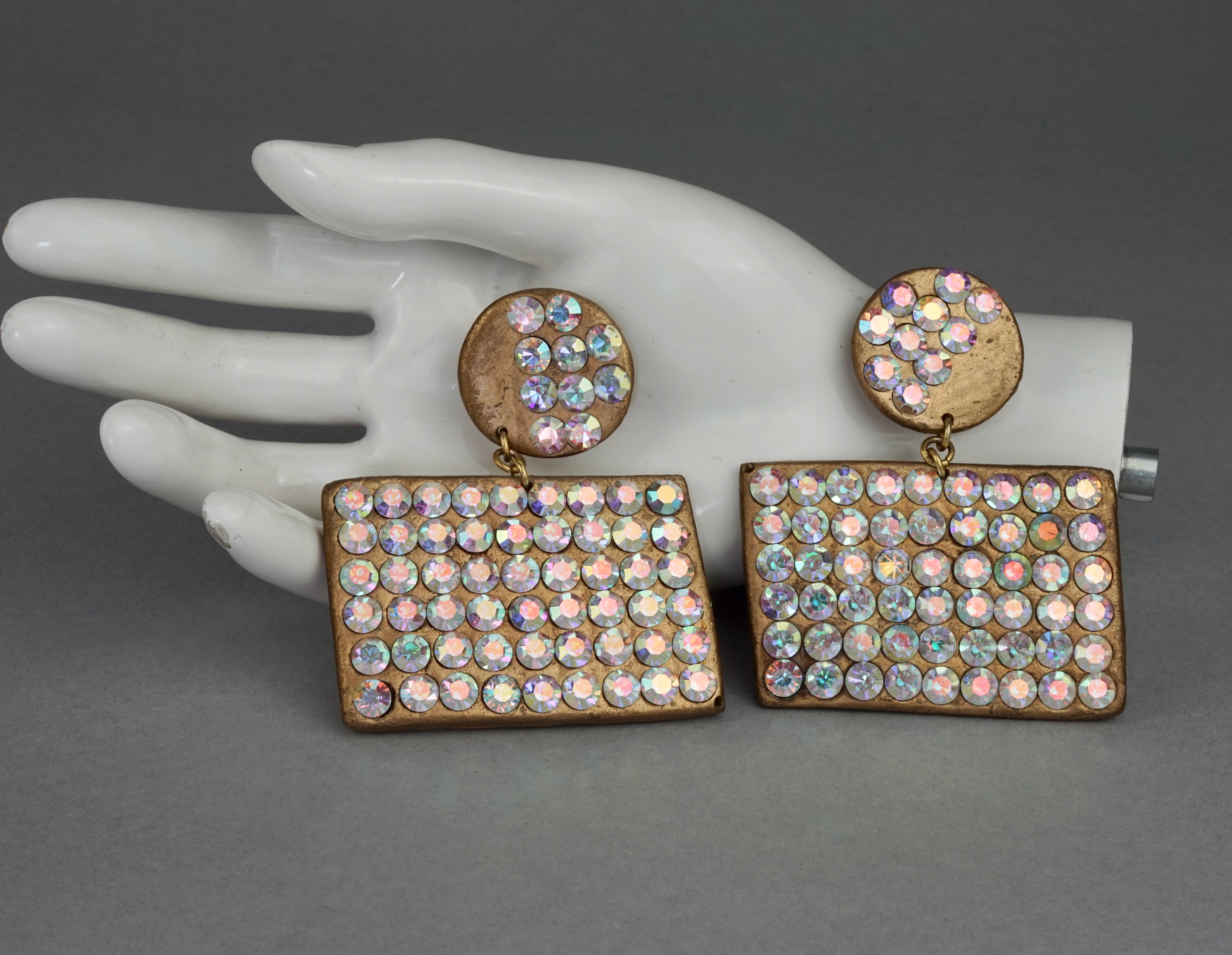 Vintage BILLY BOY SURREAL Bijoux Geometric Iridescent Crystal Dangling Earrings For Sale 2