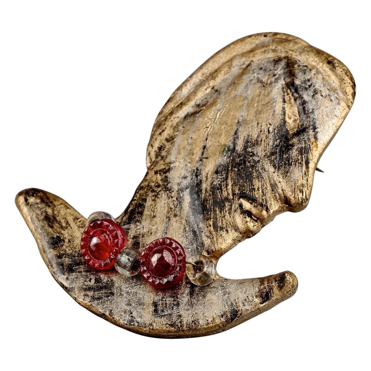 Broche Vintage EDR Taiwan - Bijou Fantaisie Doré - Occasion