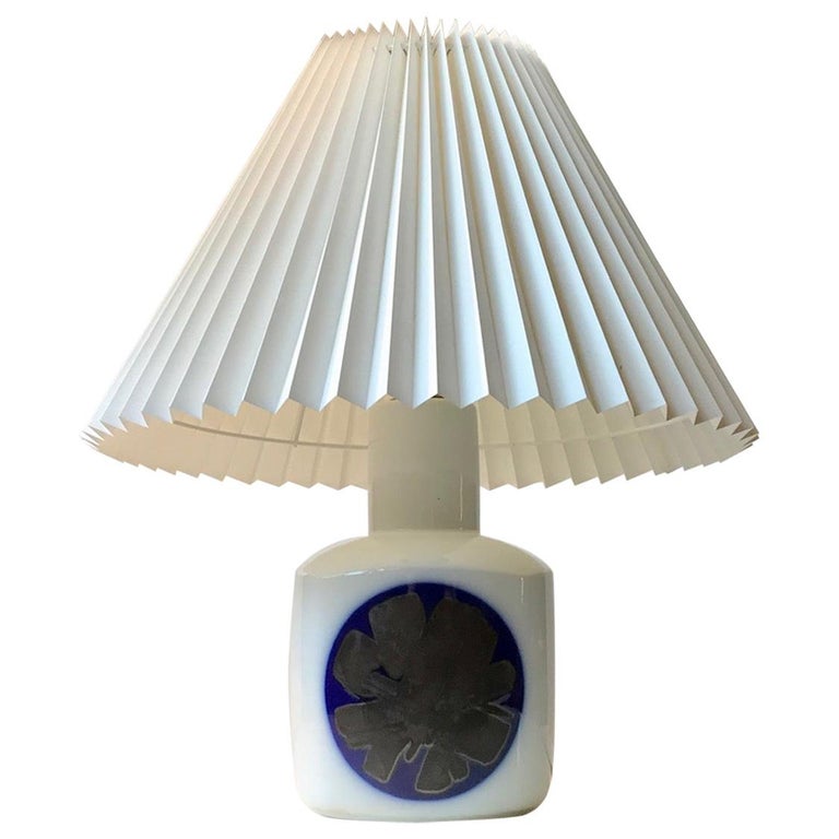 Vintage Bing and Grøndahl Porcelain Table Lamp with Abstract Blue Decor,  1970s For Sale at 1stDibs