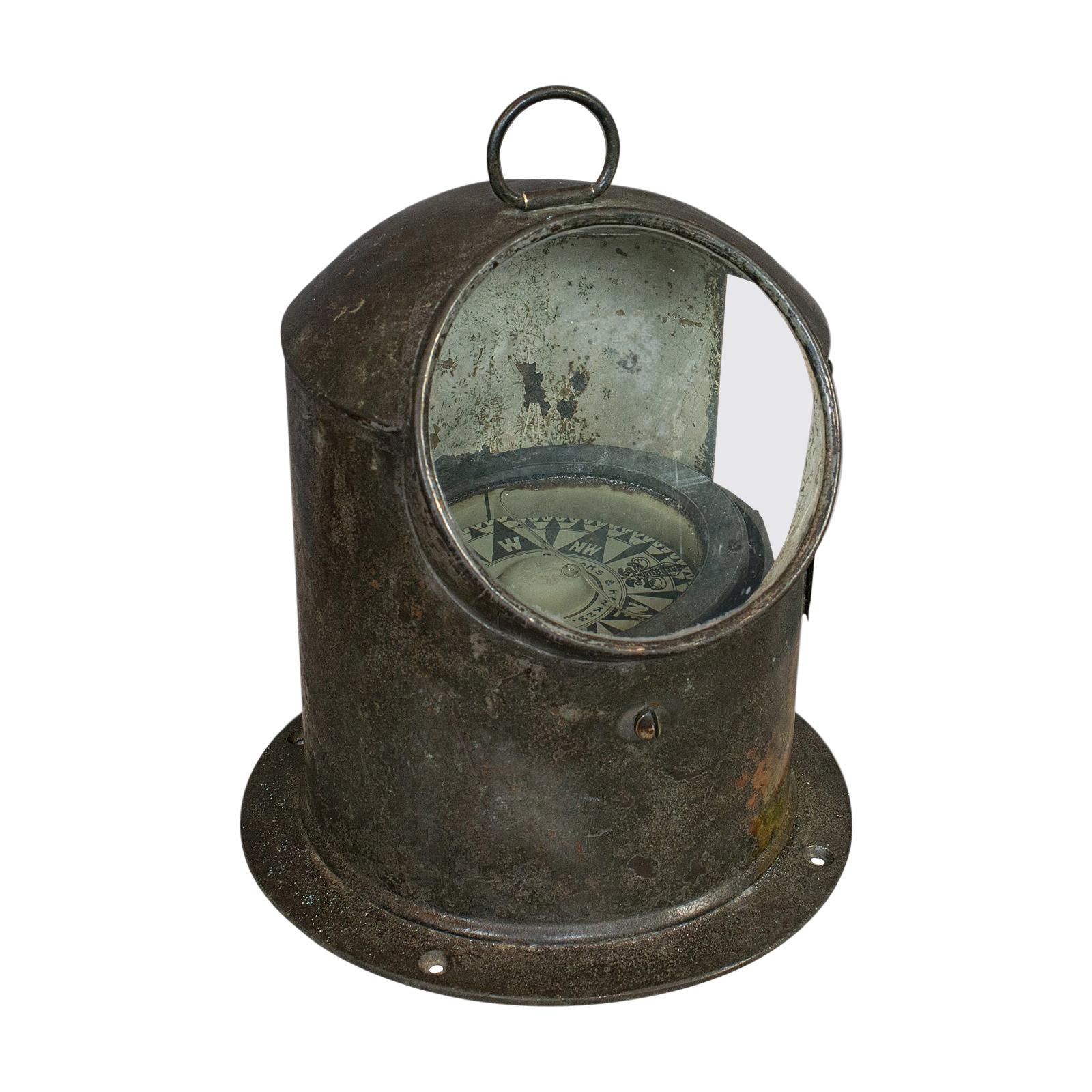 Vintage Binnacle Compass, English, Brass, Maritime, Navigation, Instrument