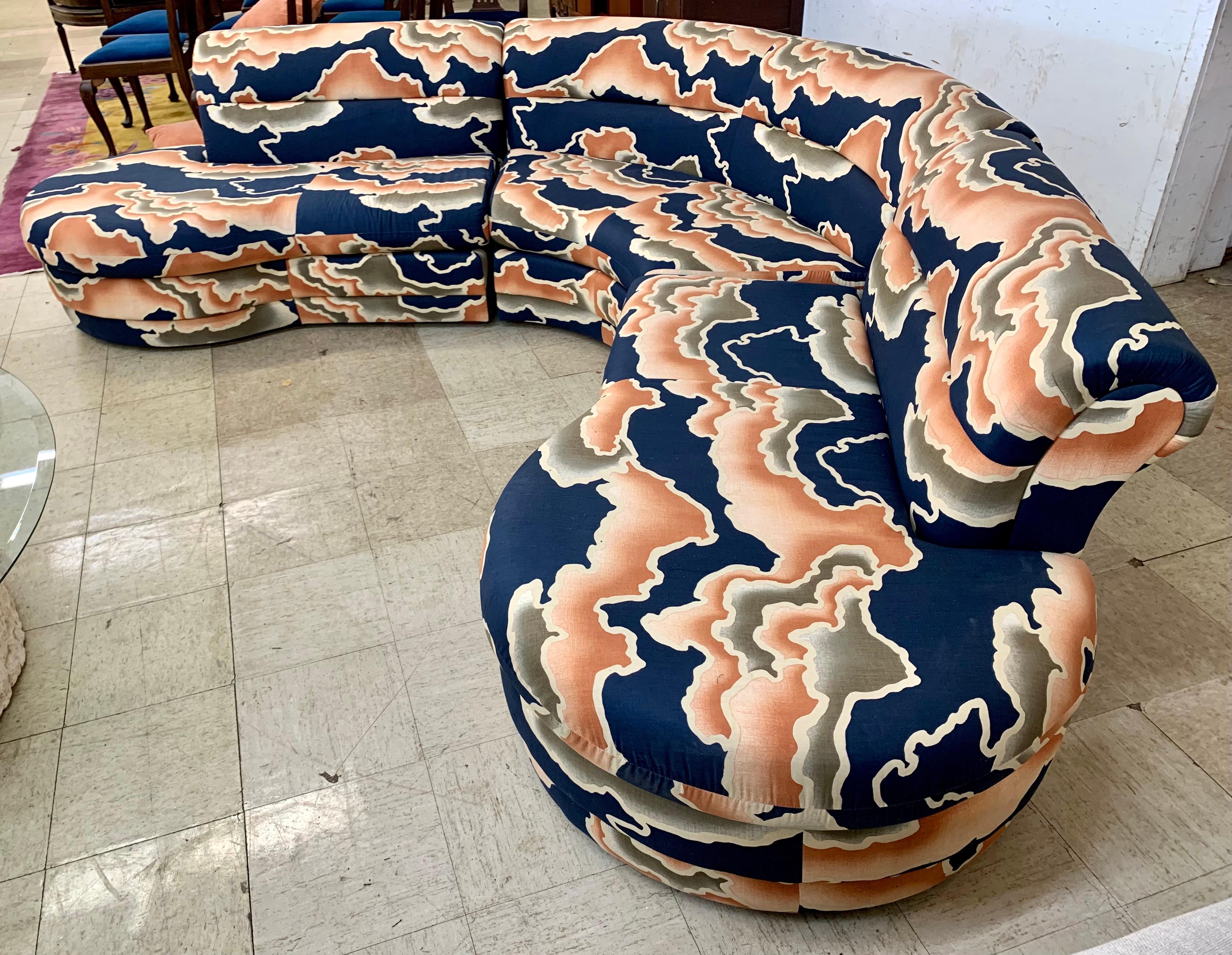Vintage Biomorphic 3 Pc Curved Sectional Sofa In Good Condition In West Hartford, CT