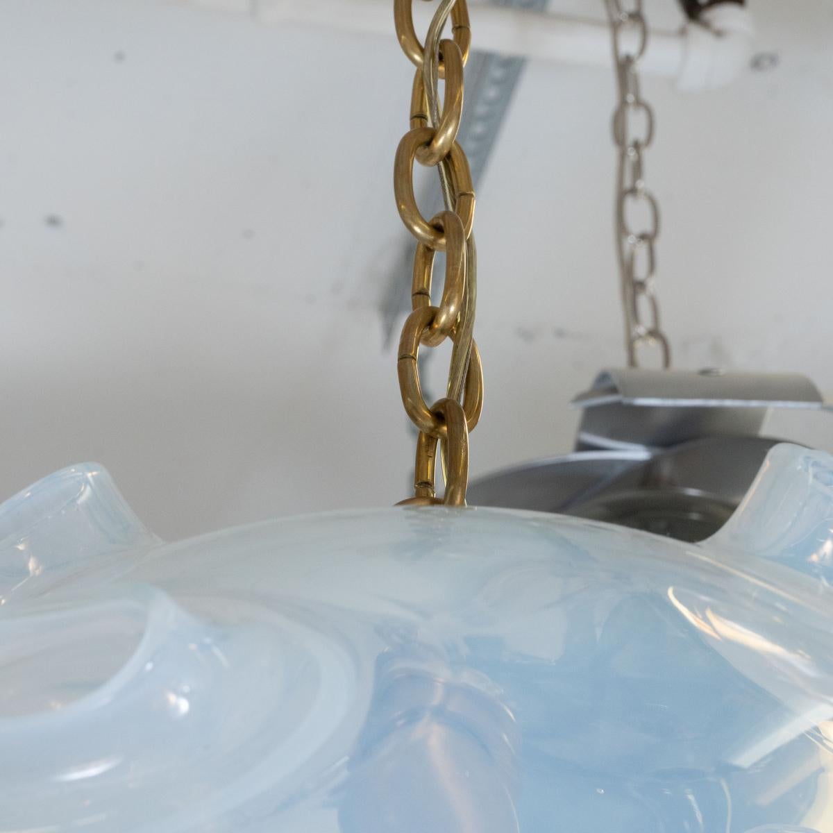 Contemporary Vintage Biomorphic Handblown Opaline Art Glass Pendant, 