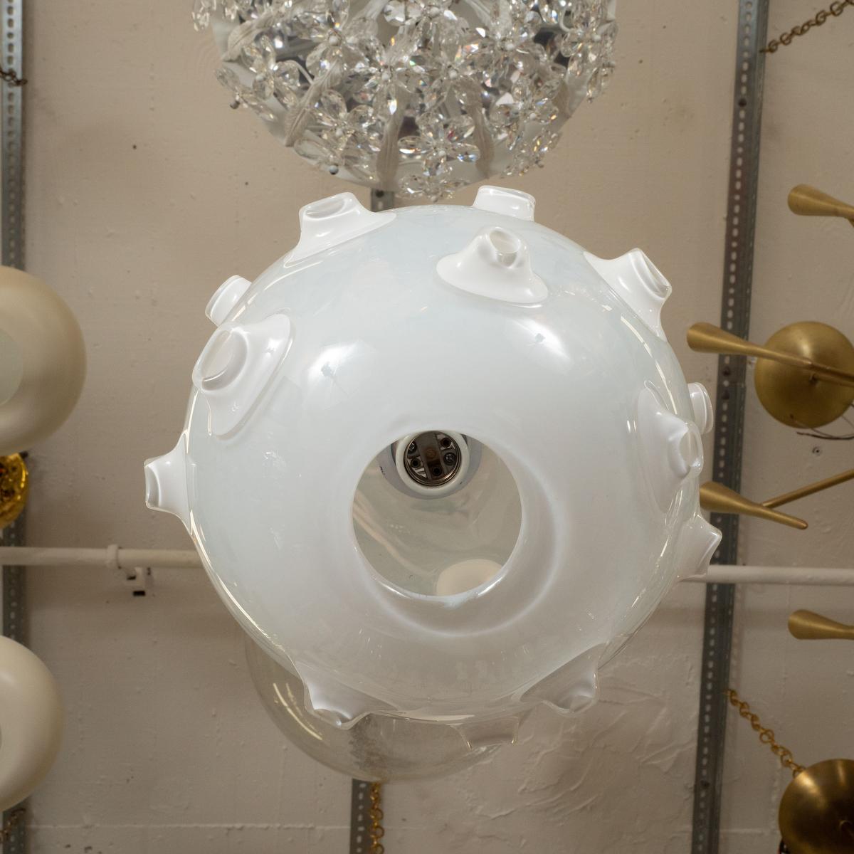 Contemporary Vintage Biomorphic Handblown Opaline Art Glass Pendant, 