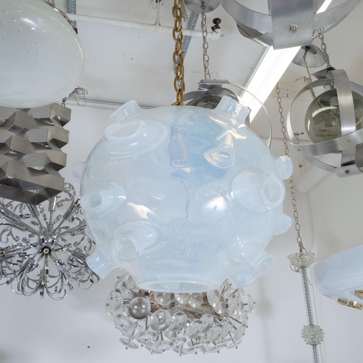 Vintage Biomorphic Handblown Opaline Art Glass Pendant, 