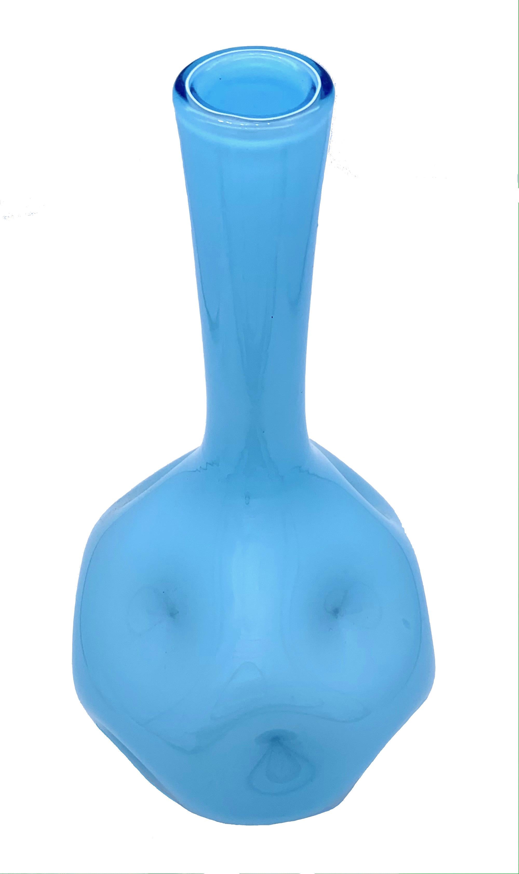 French Vintage Biot Light Blue Glas Vase France