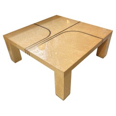Vintage Birch Burl Coffee Table with Brass Inlays, 1970