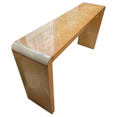 Console vintage in radica di betulla con intarsi in ottone, 1970