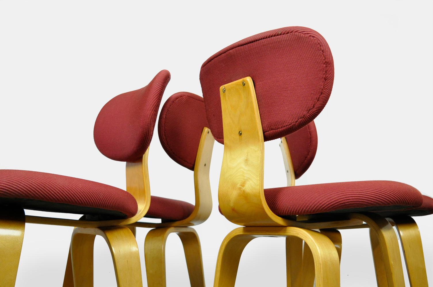 Fabric Vintage birch dining table chairs SB02 designed by Cees Braakman in 1952, Pastoe