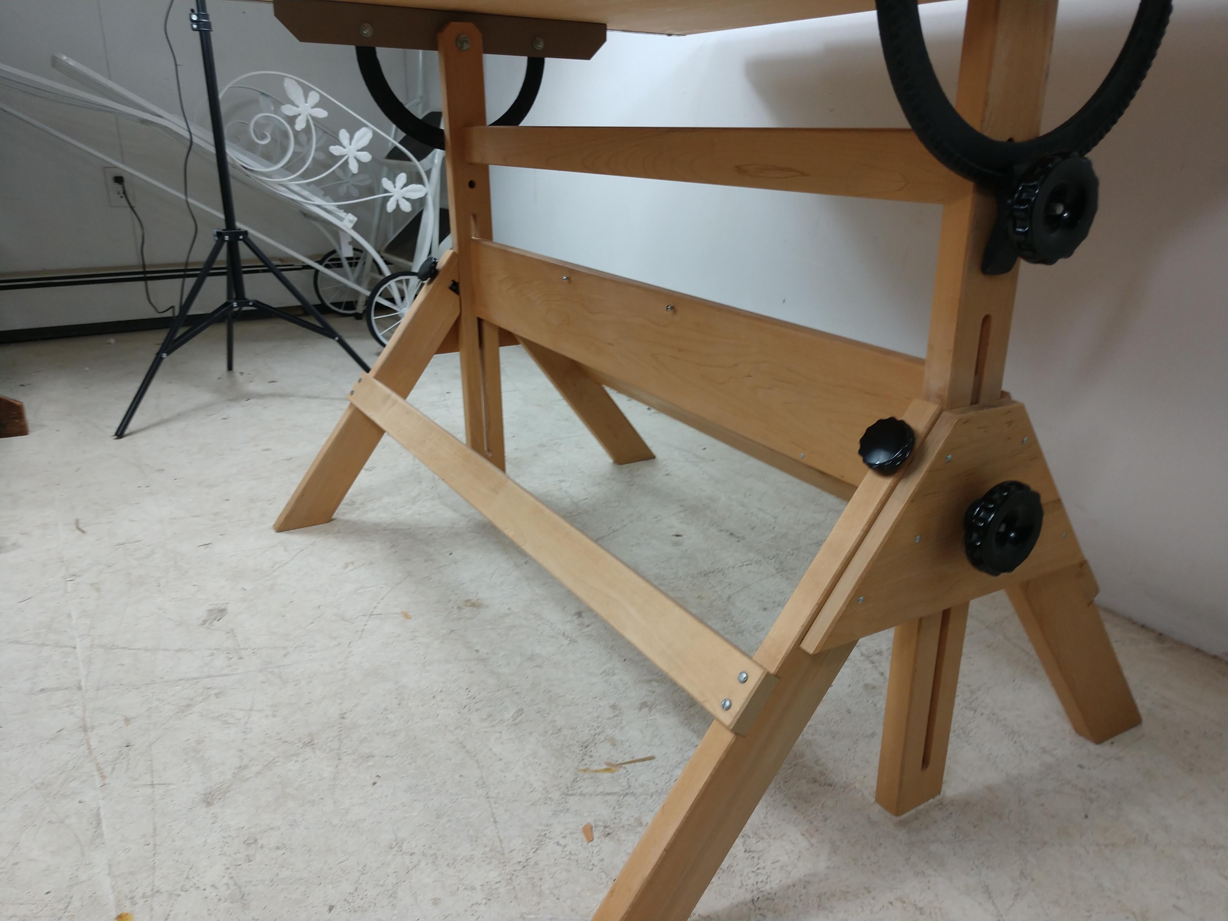 Industrial Large Mid Century Birch & Maple Drafting Table