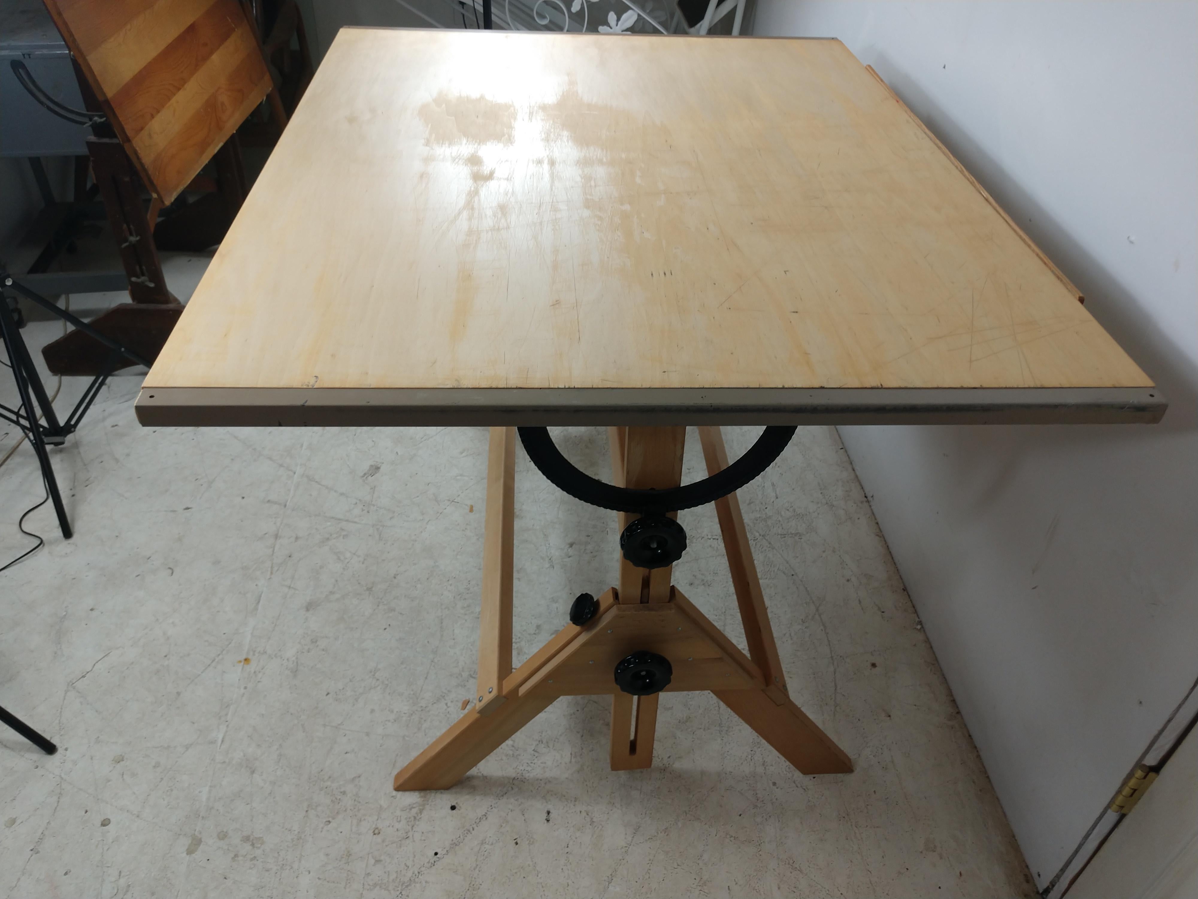 Iron Large Mid Century Birch & Maple Drafting Table