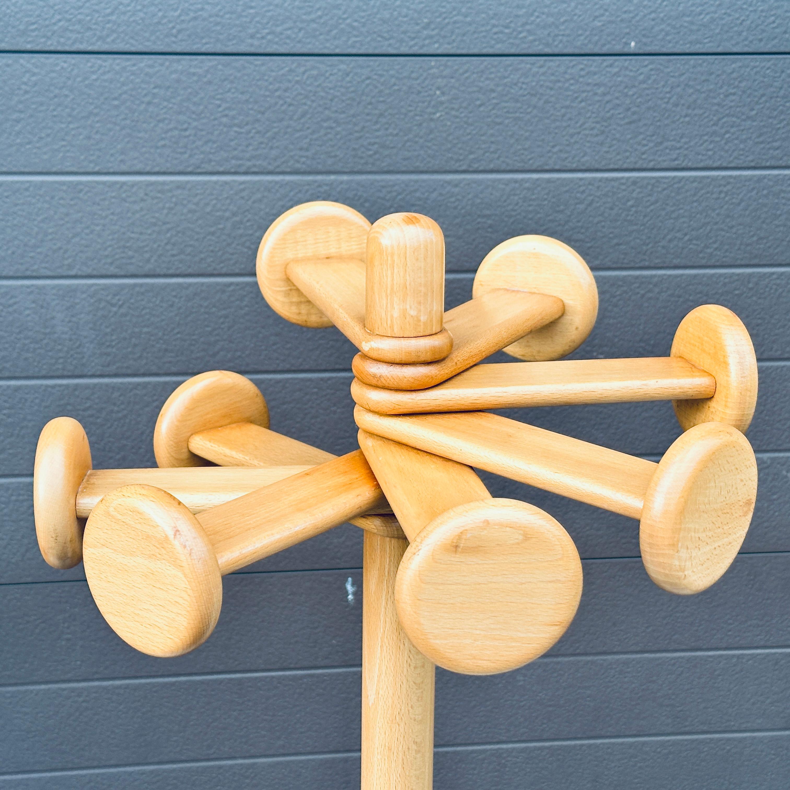 American Vintage Birch Wood Postmodern Standing Coat Rack Hall Tree