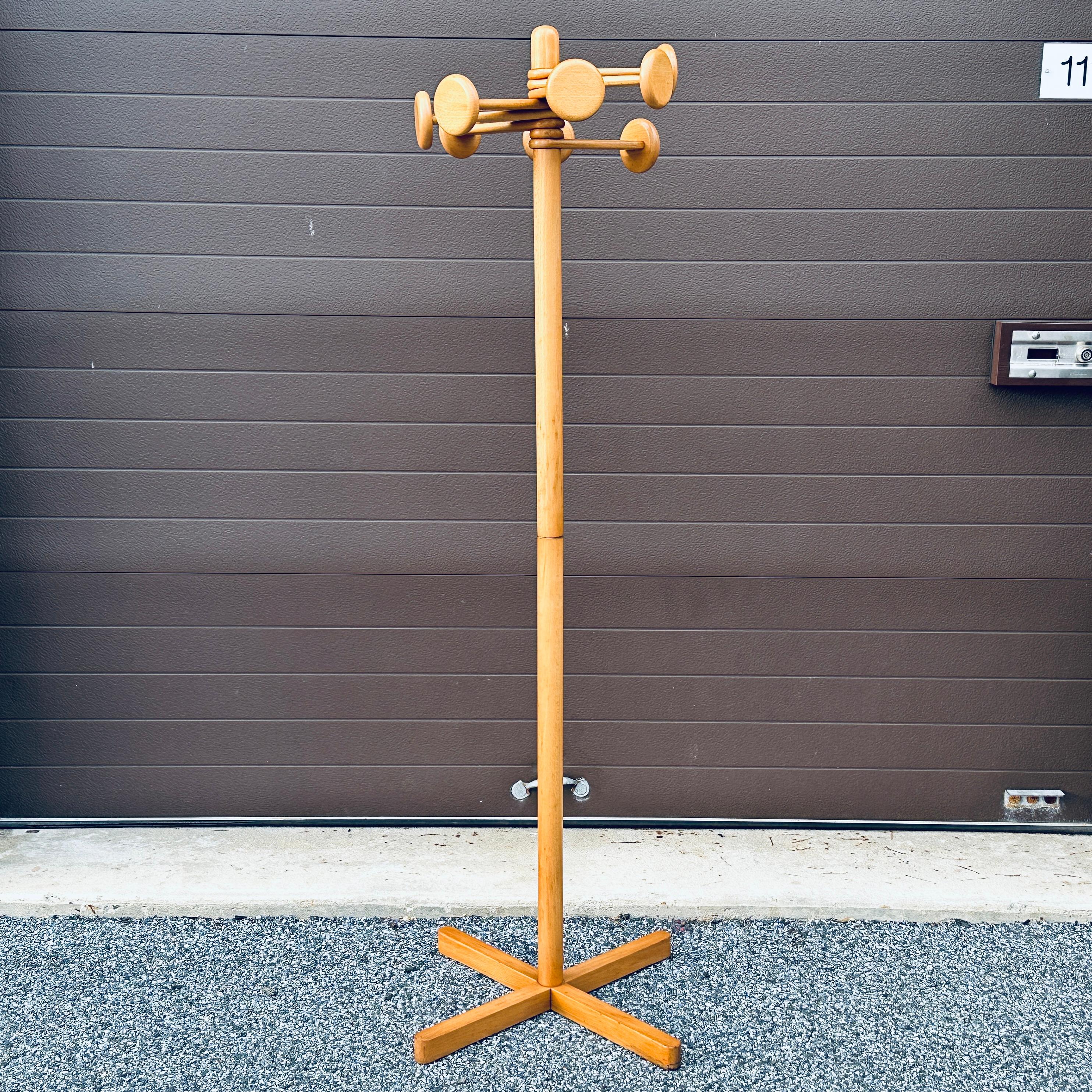 20th Century Vintage Birch Wood Postmodern Standing Coat Rack Hall Tree