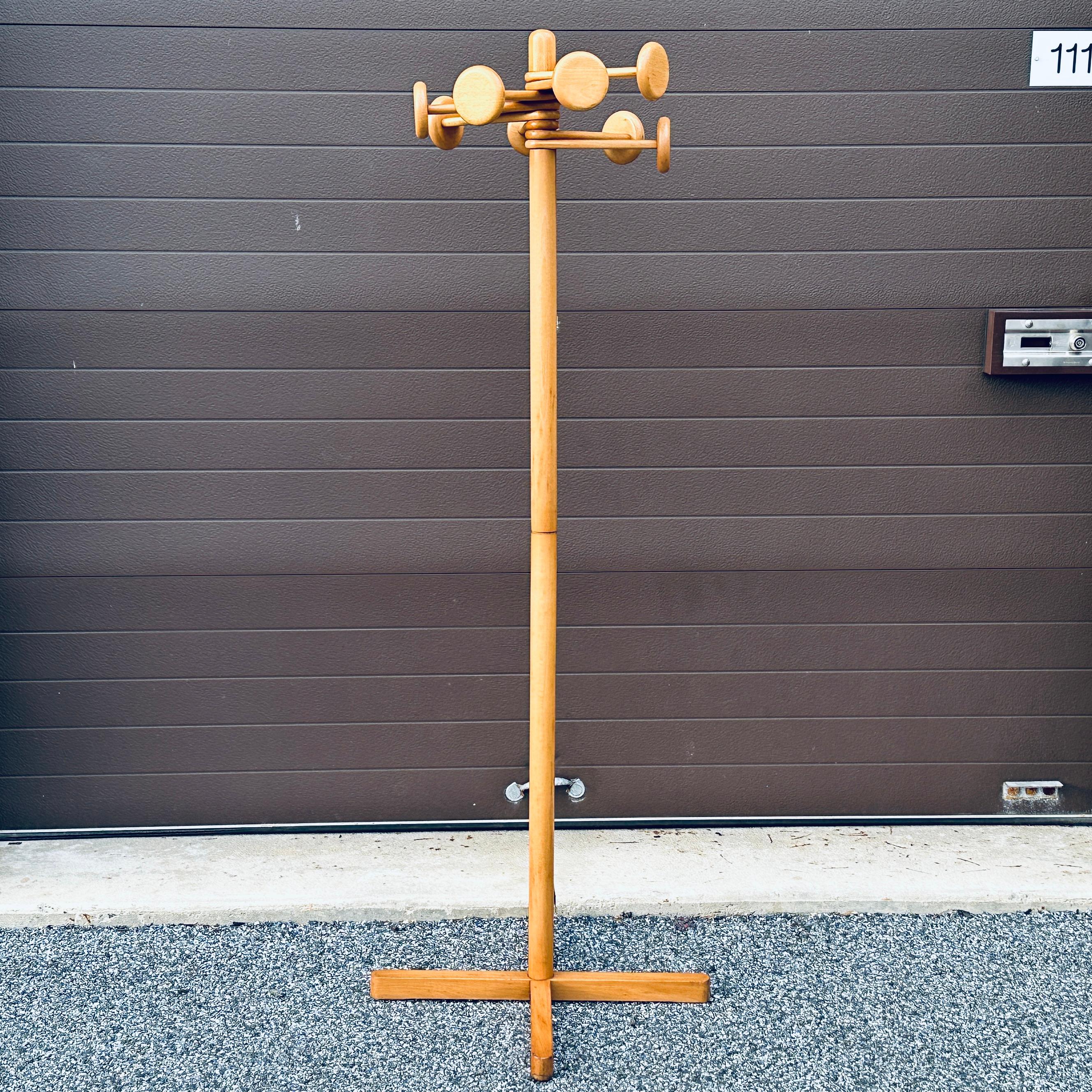 Vintage Birch Wood Postmodern Standing Coat Rack Hall Tree 1