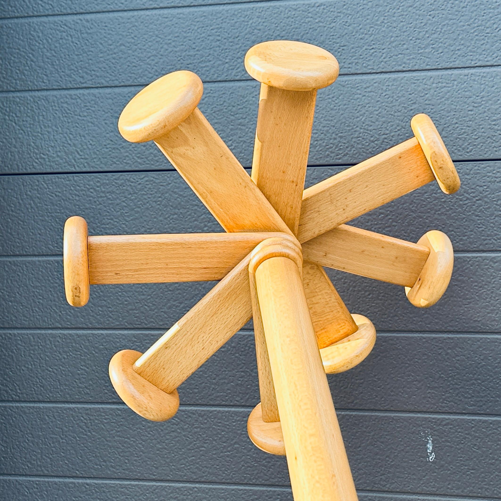 Vintage Birch Wood Postmodern Standing Coat Rack Hall Tree 3