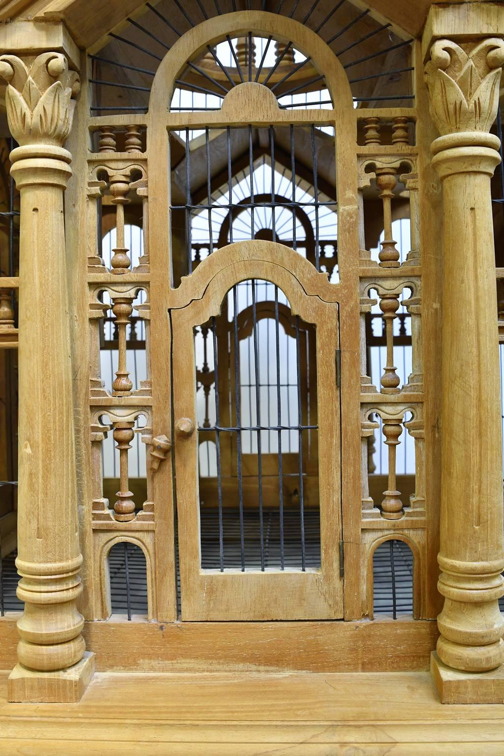 Vintage Bird Cage in Teak Wood with Teak Table Base 7