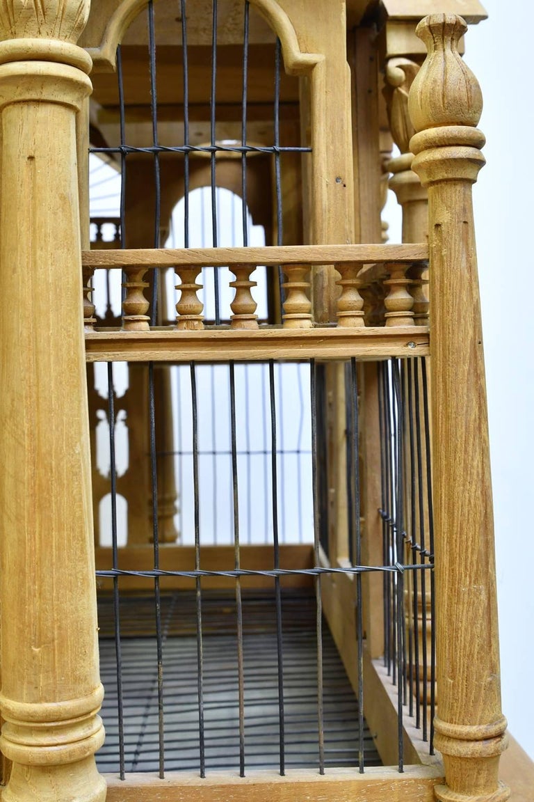 Vintage Bird Cage in Teak    Wood with Teak Table Base at 1stdibs