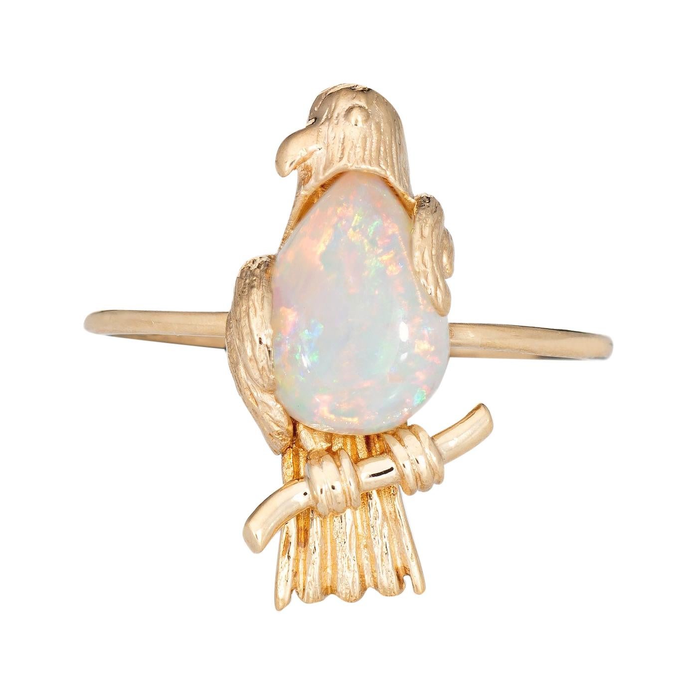 Vintage Bird Conversion Ring 14k Gold Opal Belly Animal Kingdom Jewelry