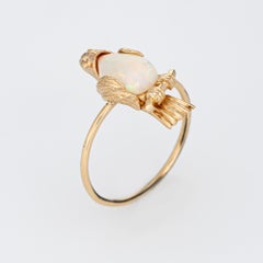 Vintage Bird Conversion Ring 14k Gold Opal Belly Animal Kingdom Jewelry
