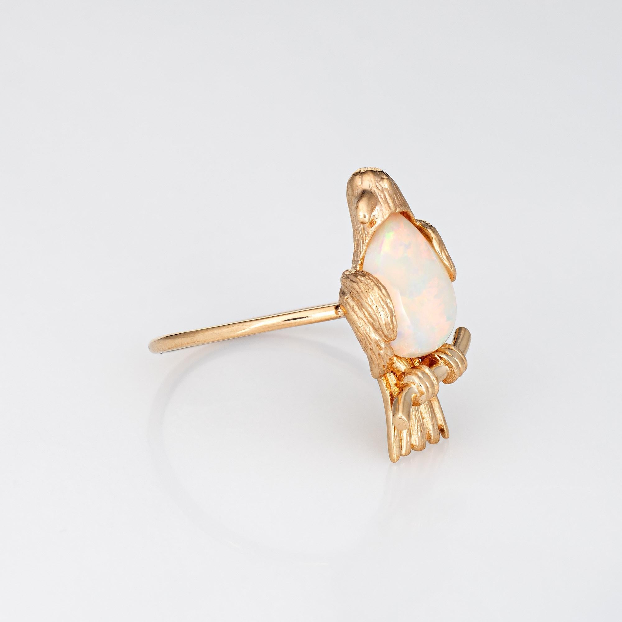 Modern Vintage Bird Conversion Ring 14k Gold Opal Belly Animal Kingdom Jewelry