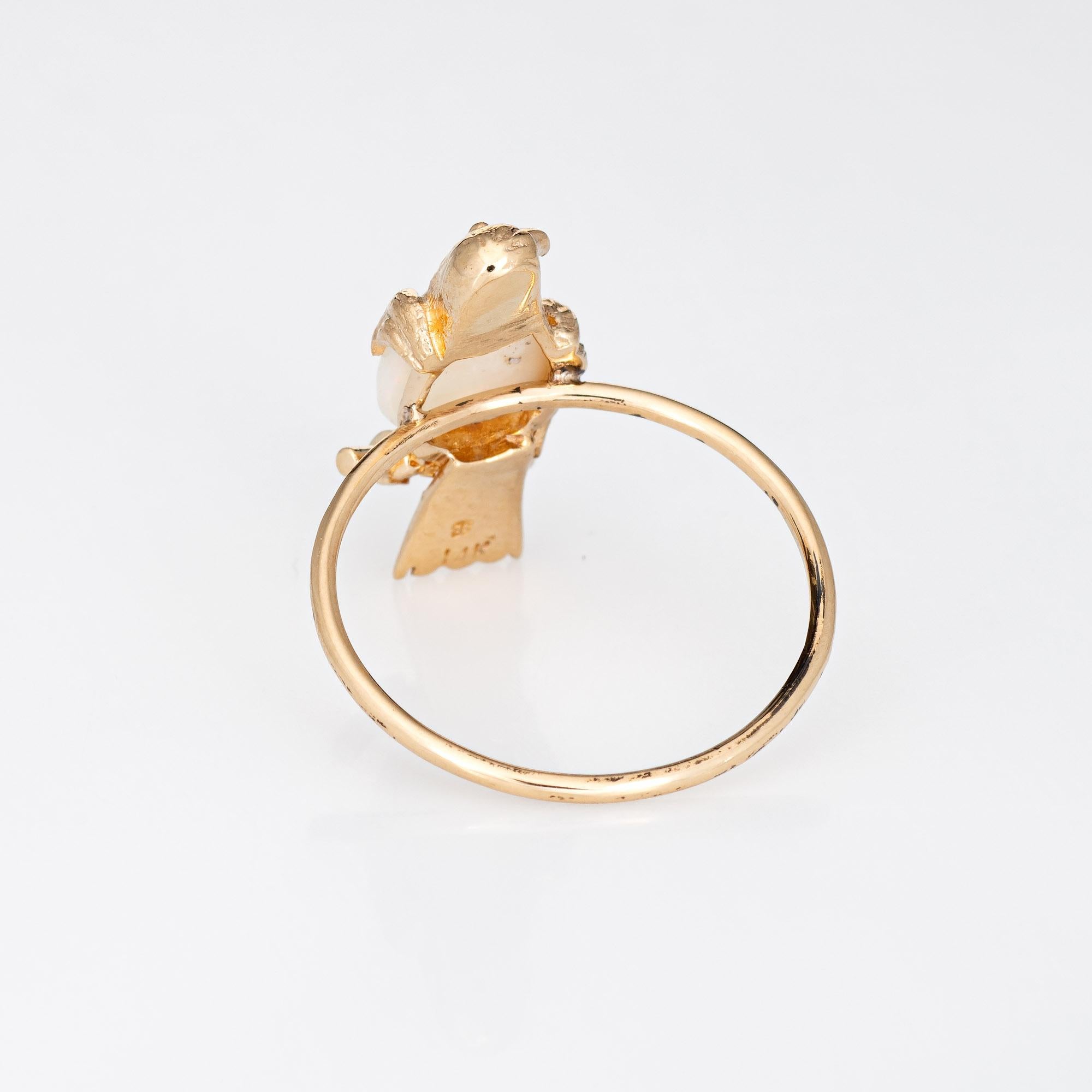 Cabochon Vintage Bird Conversion Ring 14k Gold Opal Belly Animal Kingdom Jewelry