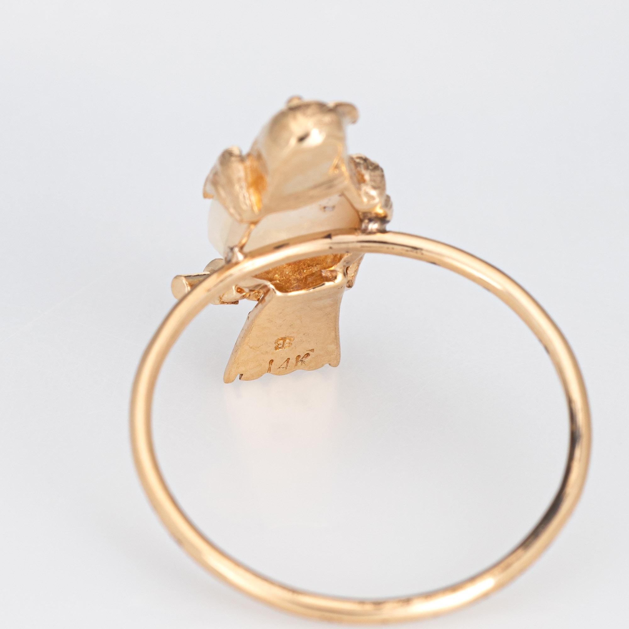 Vintage Bird Conversion Ring 14k Gold Opal Belly Animal Kingdom Jewelry In Good Condition In Torrance, CA