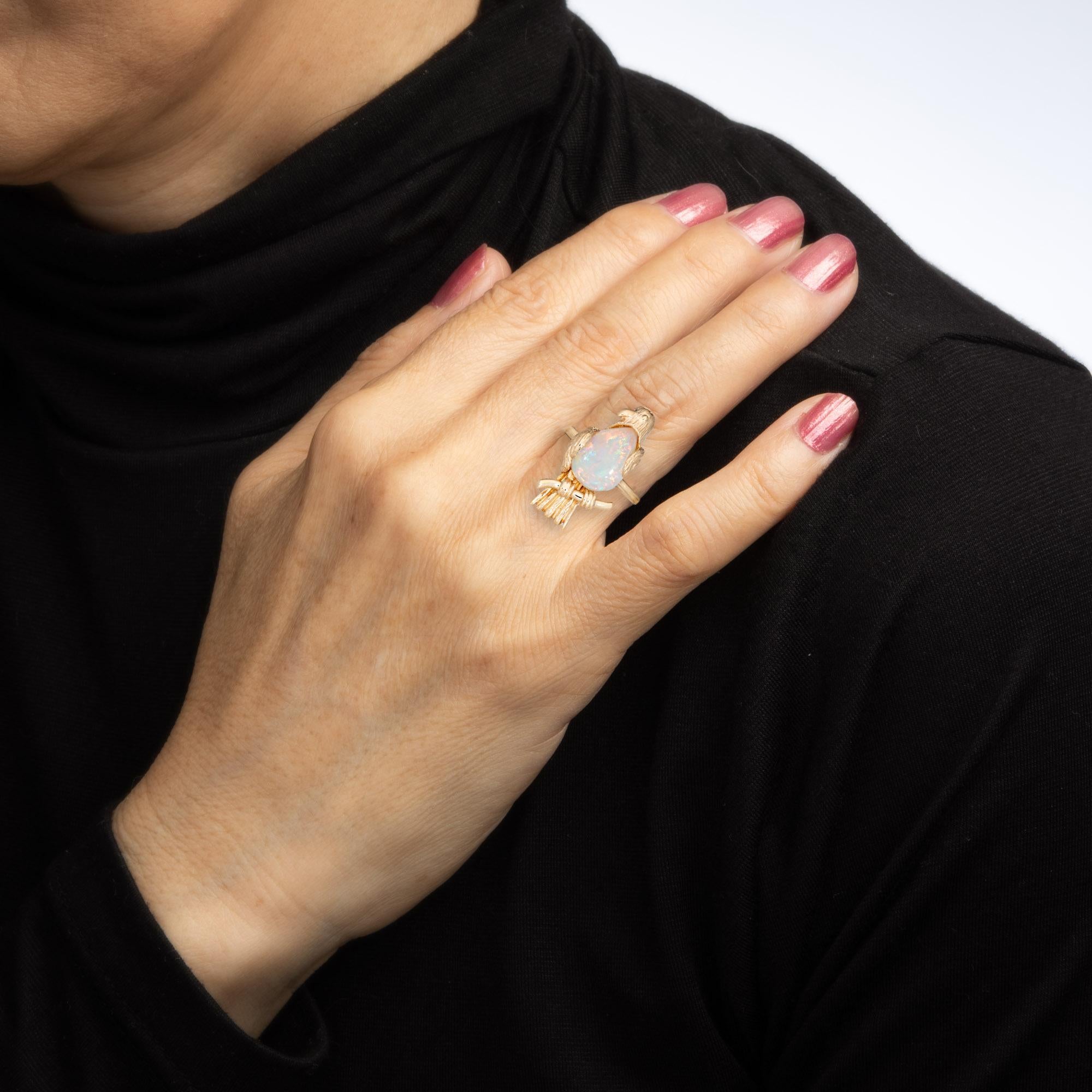 Women's Vintage Bird Conversion Ring 14k Gold Opal Belly Animal Kingdom Jewelry
