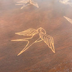 Vintage Bird in Flight Round Side Table - Natural and Navy Blue