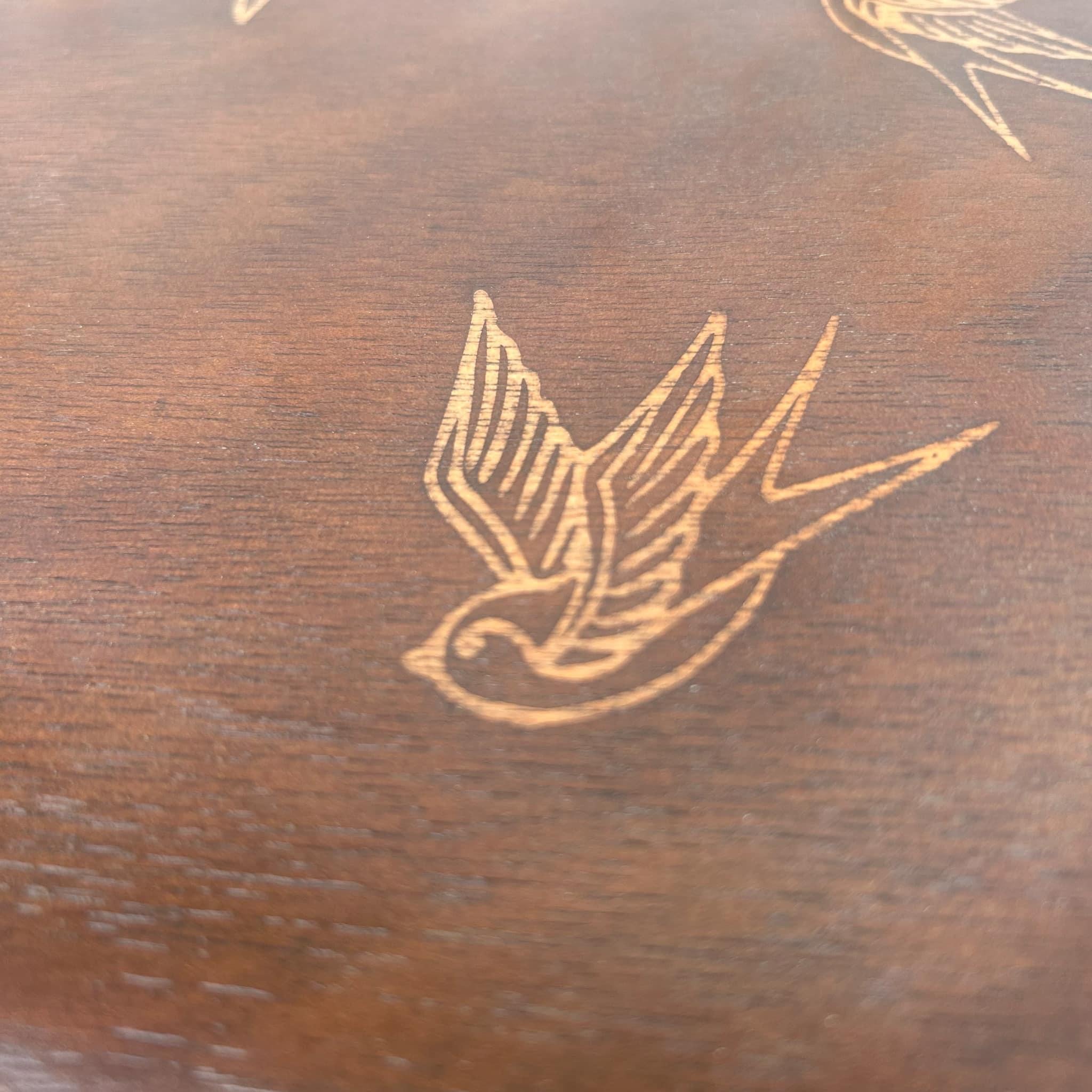 Aesthetic Movement Vintage Bird in Flight Round Side Table - Natural and Navy Blue For Sale