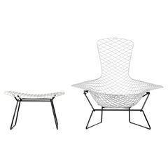Vintage Bird Lounge Chair and Stool by Harry Bertoia for Knoll, 1960s
