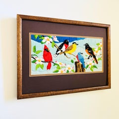 Vintage Bird Needlepoint Wall Hanging