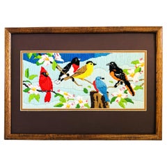 Vintage Bird Needlepoint Wall Hanging