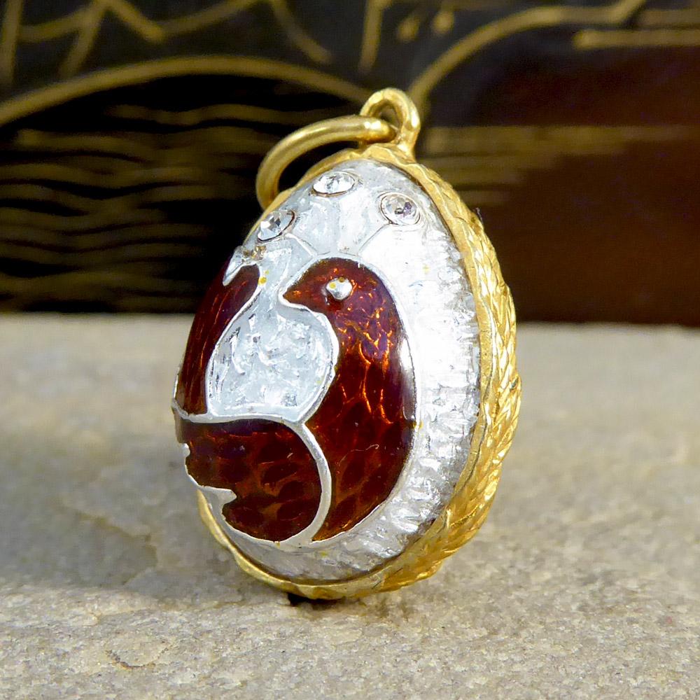 Vintage Bird Silver Gilt and Enamel Pendant Egg Charm In Good Condition In Yorkshire, West Yorkshire