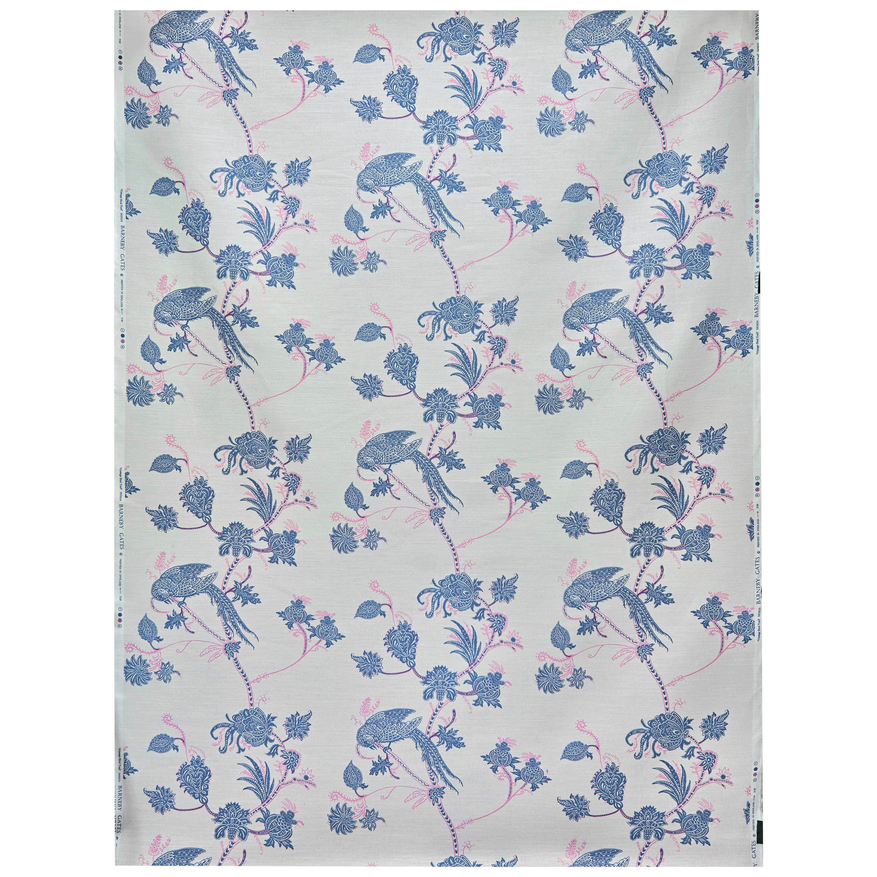 'Vintage Bird Trail' Contemporary, Traditional Fabric in Blue/Pink For Sale