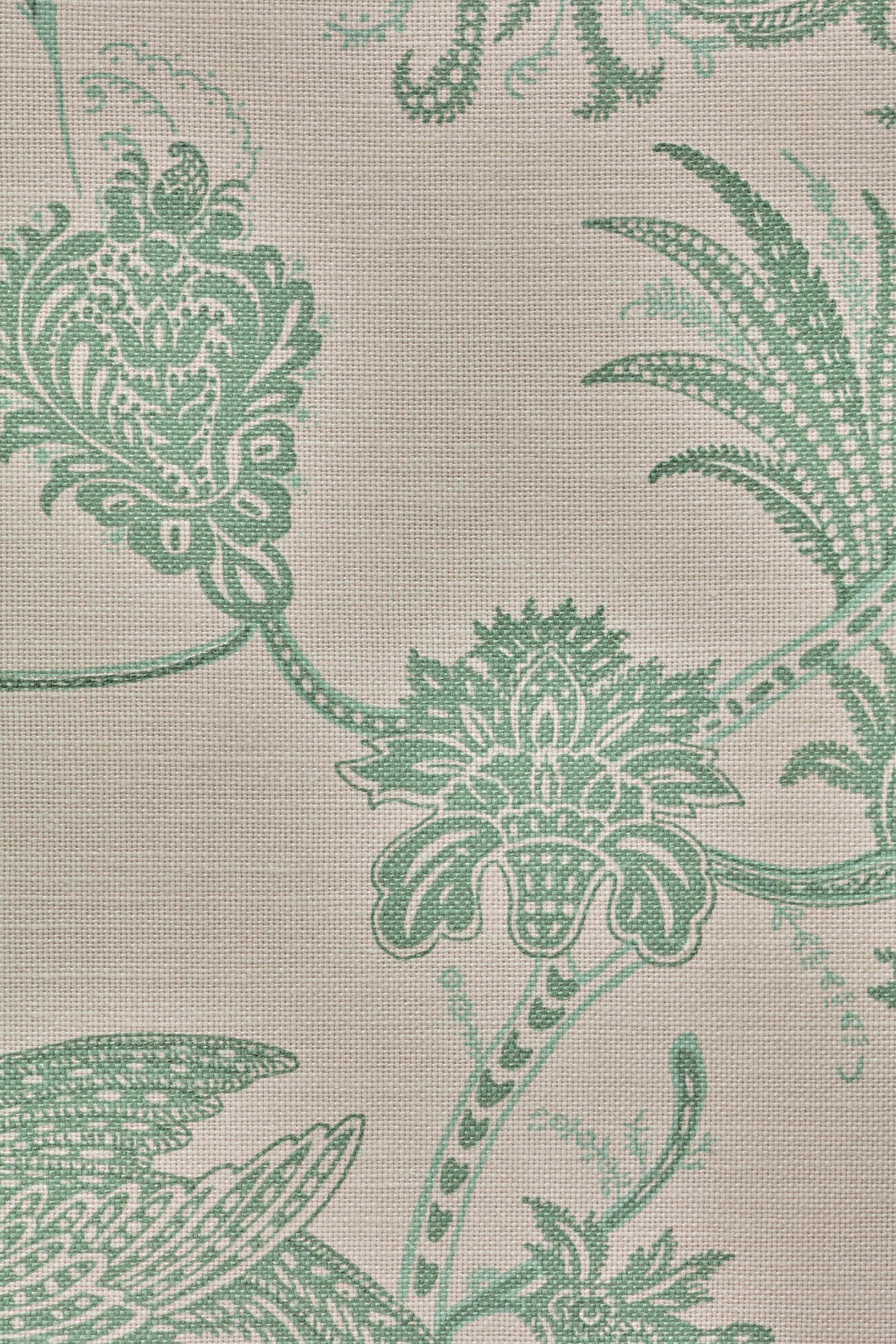 British 'Vintage Bird Trail' Contemporary, Traditional Fabric in Plaster/Green For Sale