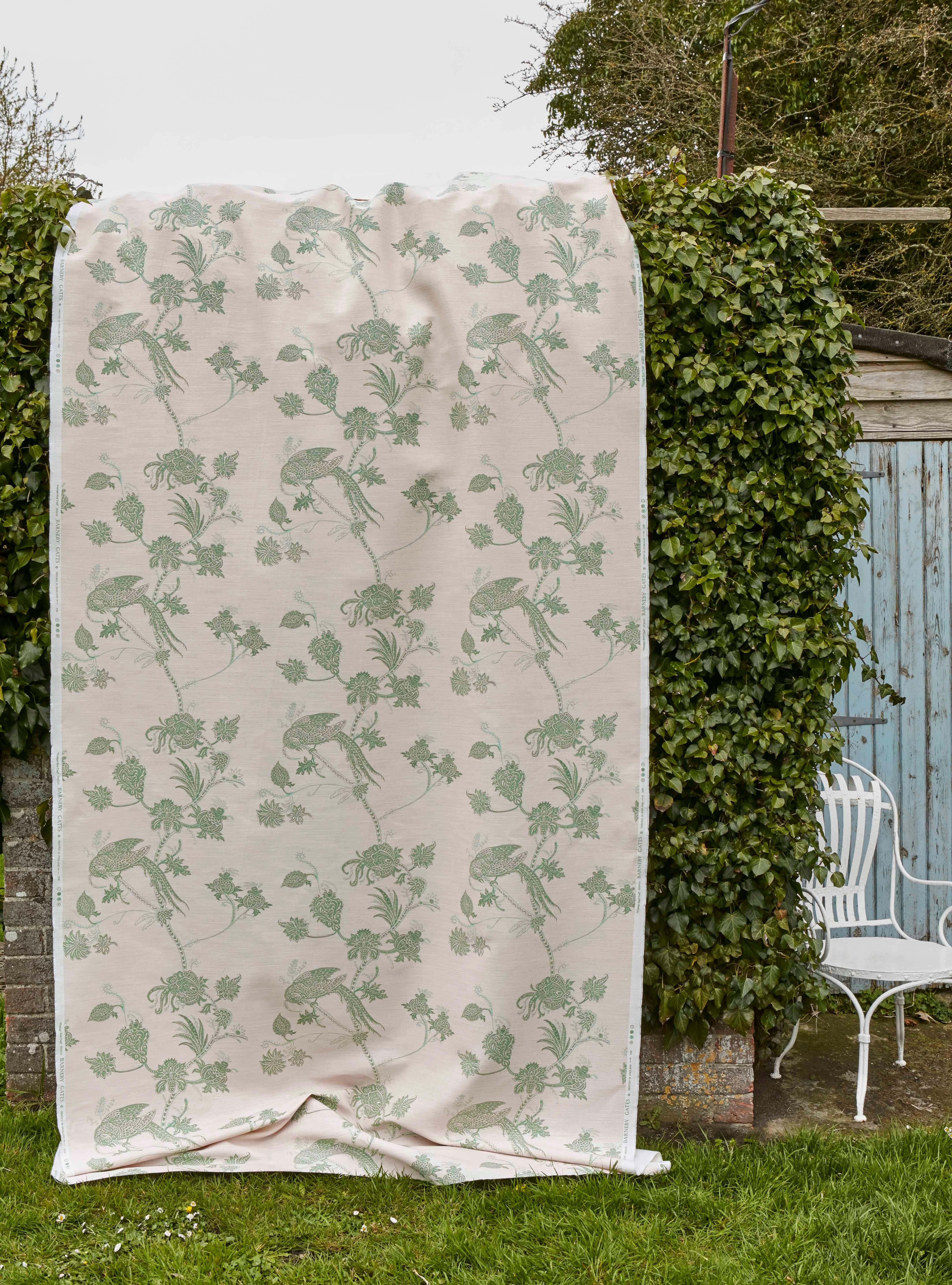 'Vintage Bird Trail' Contemporary, Traditional Fabric in Plaster/Green In New Condition For Sale In Pewsey, Wiltshire